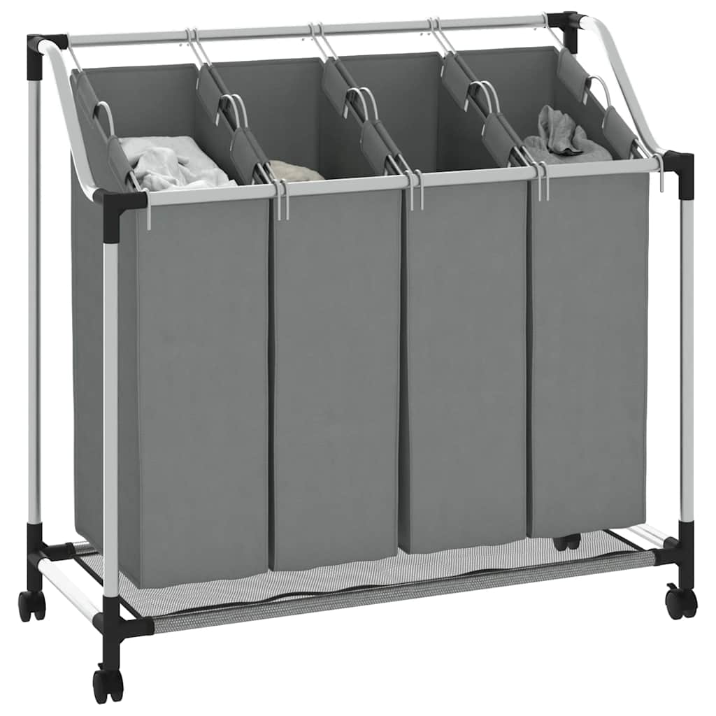 vidaXL Laundry Basket with Wheels 4 Compartments Grey 4