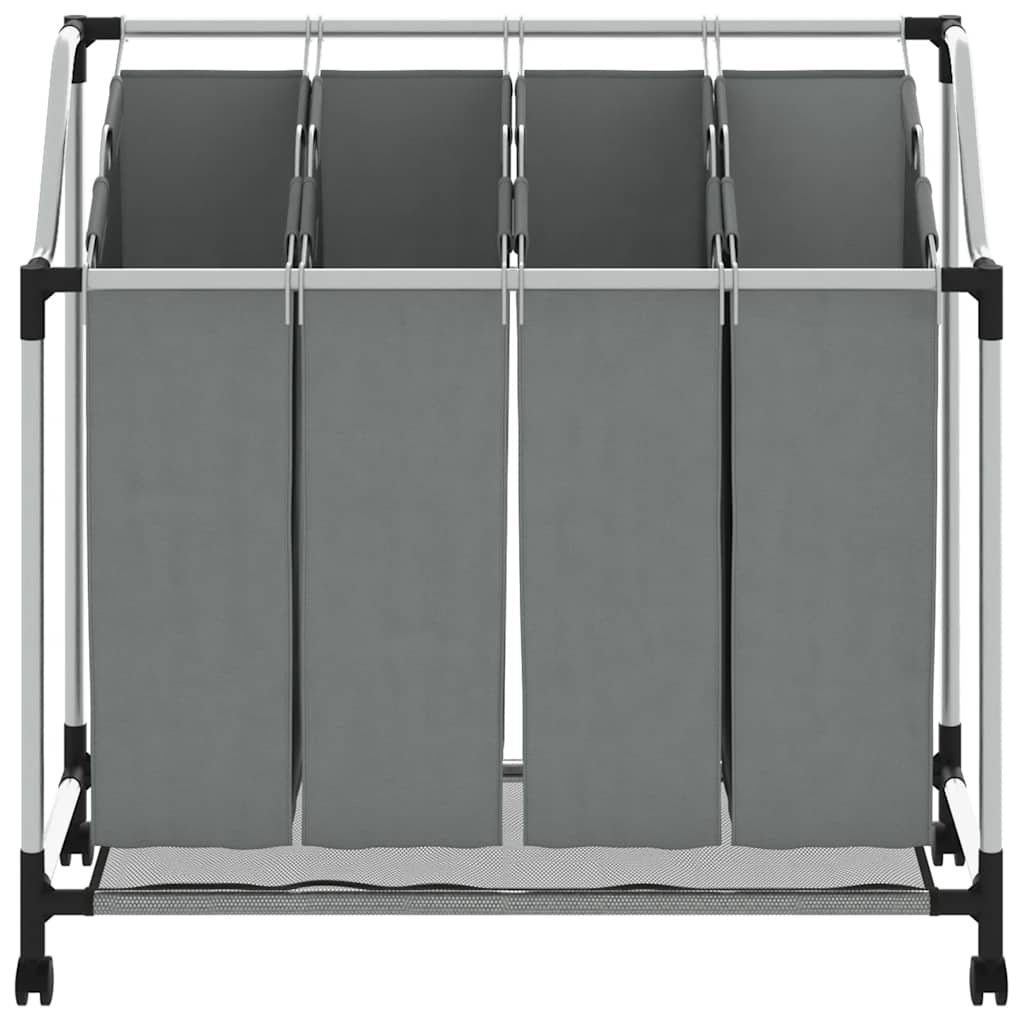 vidaXL Laundry Basket with Wheels 4 Compartments Grey 5