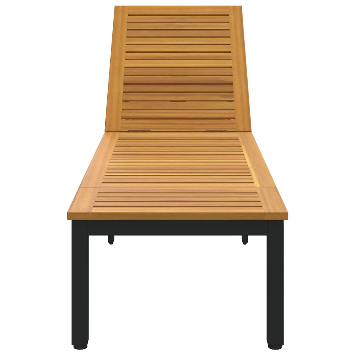 Sun lounger Reclining Grey 200 x 55 x 35 cm Solid Acacia Wood Natural and black