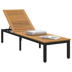 Sun lounger Reclining Grey 200 x 55 x 35 cm Solid Acacia Wood Natural and black