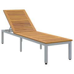Sun lounger Reclining Grey 200 x 55 x 35 cm Solid Acacia Wood Natural and grey