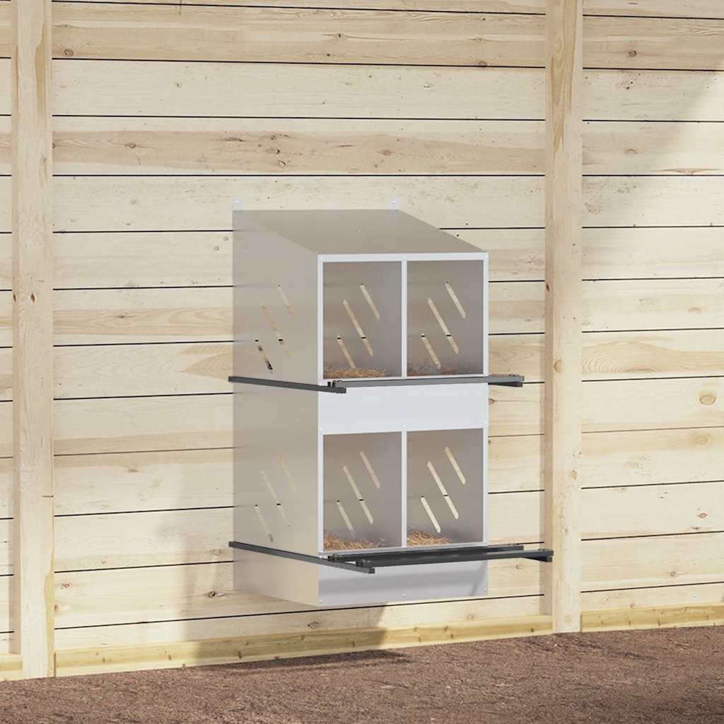 vidaXL Chicken Nesting Box with 4 Compartments Metal Galvanized Silver