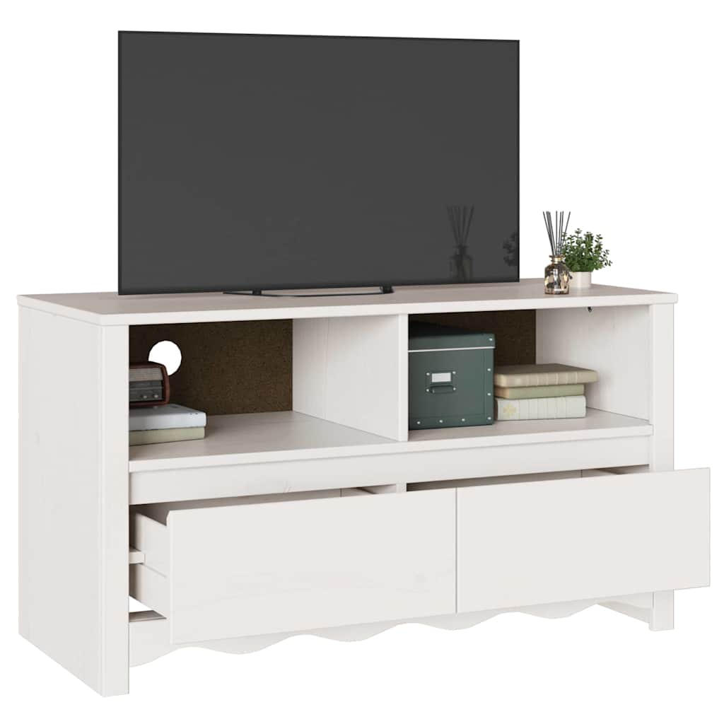 vidaXL TV Cabinet Drammen 99 x 43 x 55 cm White Solid Pine wood 3