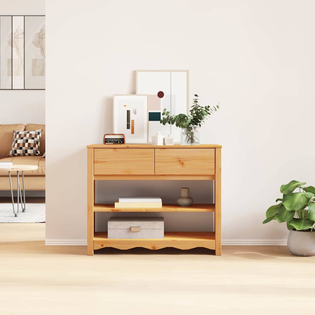 vidaXL Console Table Drammen Oak 89.5 x 37 x 73 cm Solid Pine Wood 4