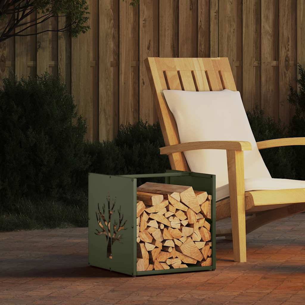vidaXL Firewood Rack Olive Green 40x40x40 cm Cold-rolled steel 1