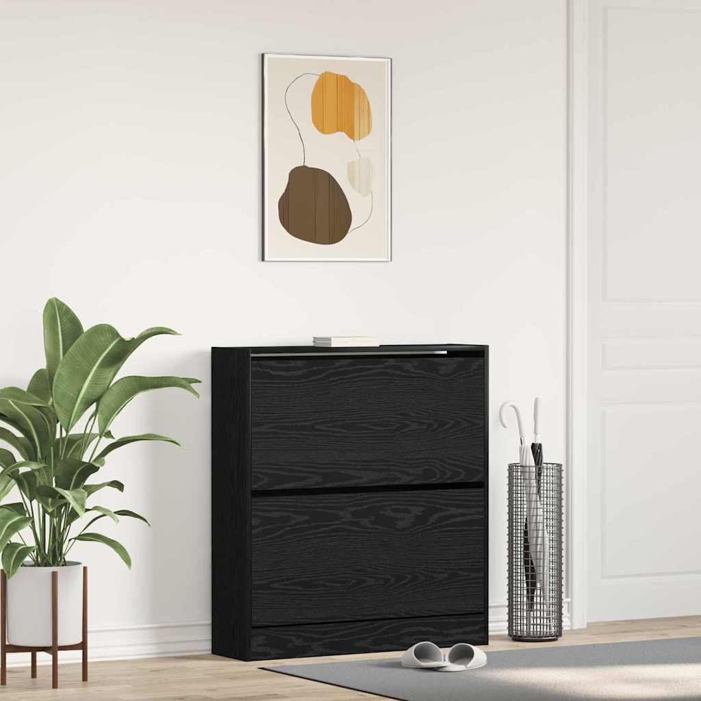 vidaXL Shoe Cabinet 80 x 21 x 87.5 cm Engineered Wood Black Oak 1