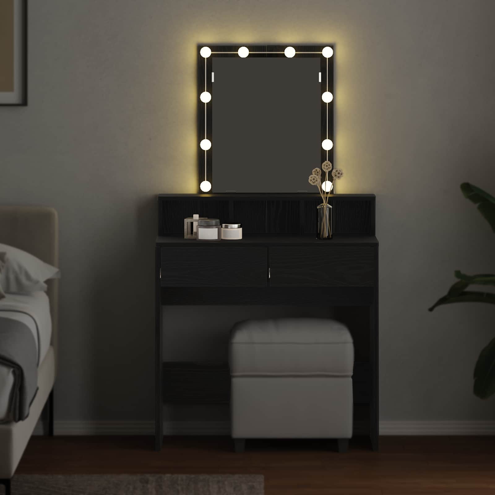 vidaXL Dressing Table Black oak 80 x 41 x 144.5 cm Engineered Wood 4
