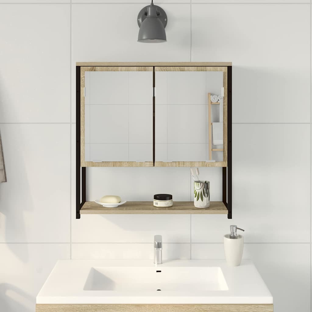 vidaXL Bathroom Mirror Beige 60 x 16 x 60 cm Glass and Engineered Wood 4