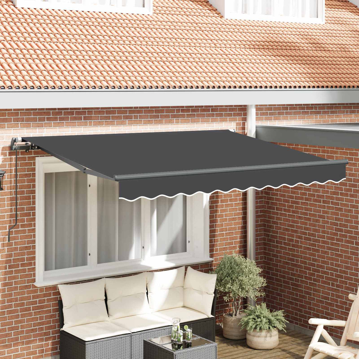 Awning 2.5 x 2 m Light Grey 100% Polyester Manual Anthracite (anthracite frame)