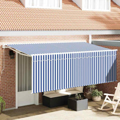 Manual Awning 100% Polyester White 3.5 m Blue and White Stripe