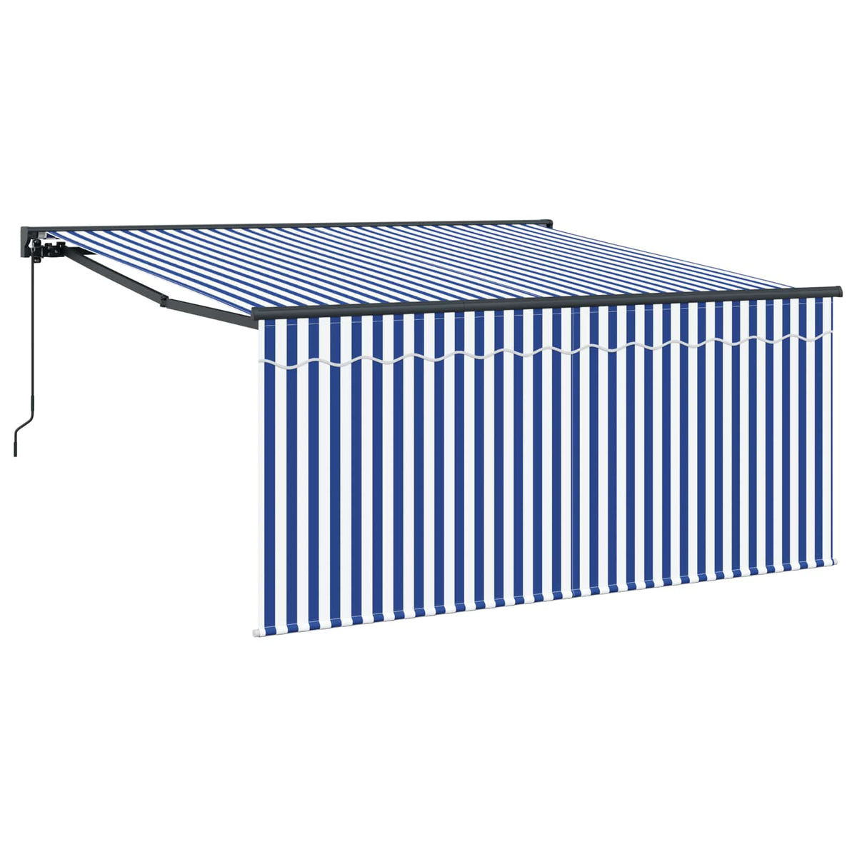 Manual Awning 100% Polyester Anthracite 3 m 2.5 m Blue and White Stripe