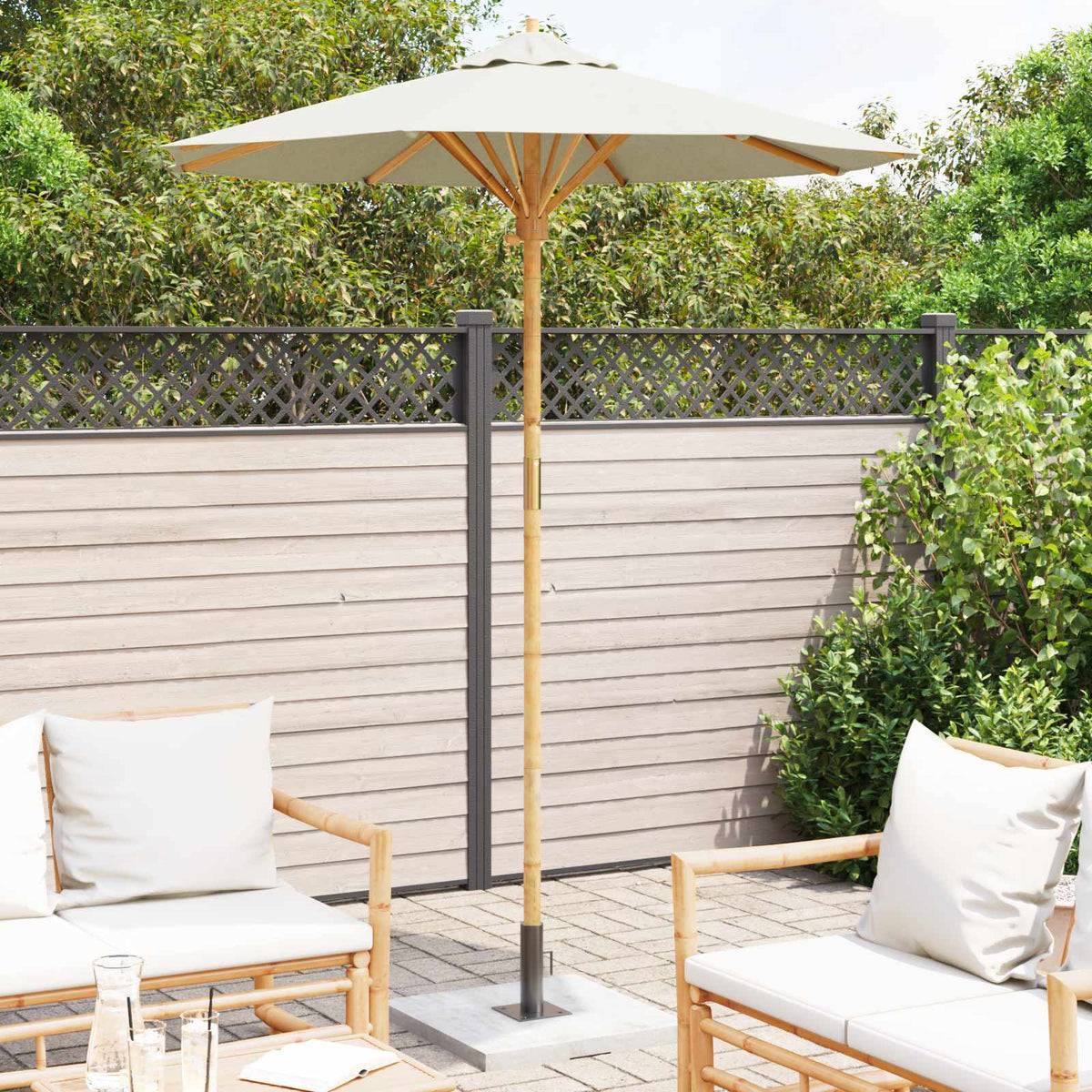 Garden Parasol Round Ø 150 x 210 cm Bamboo Cream white 180 cm 230 cm 180 cm