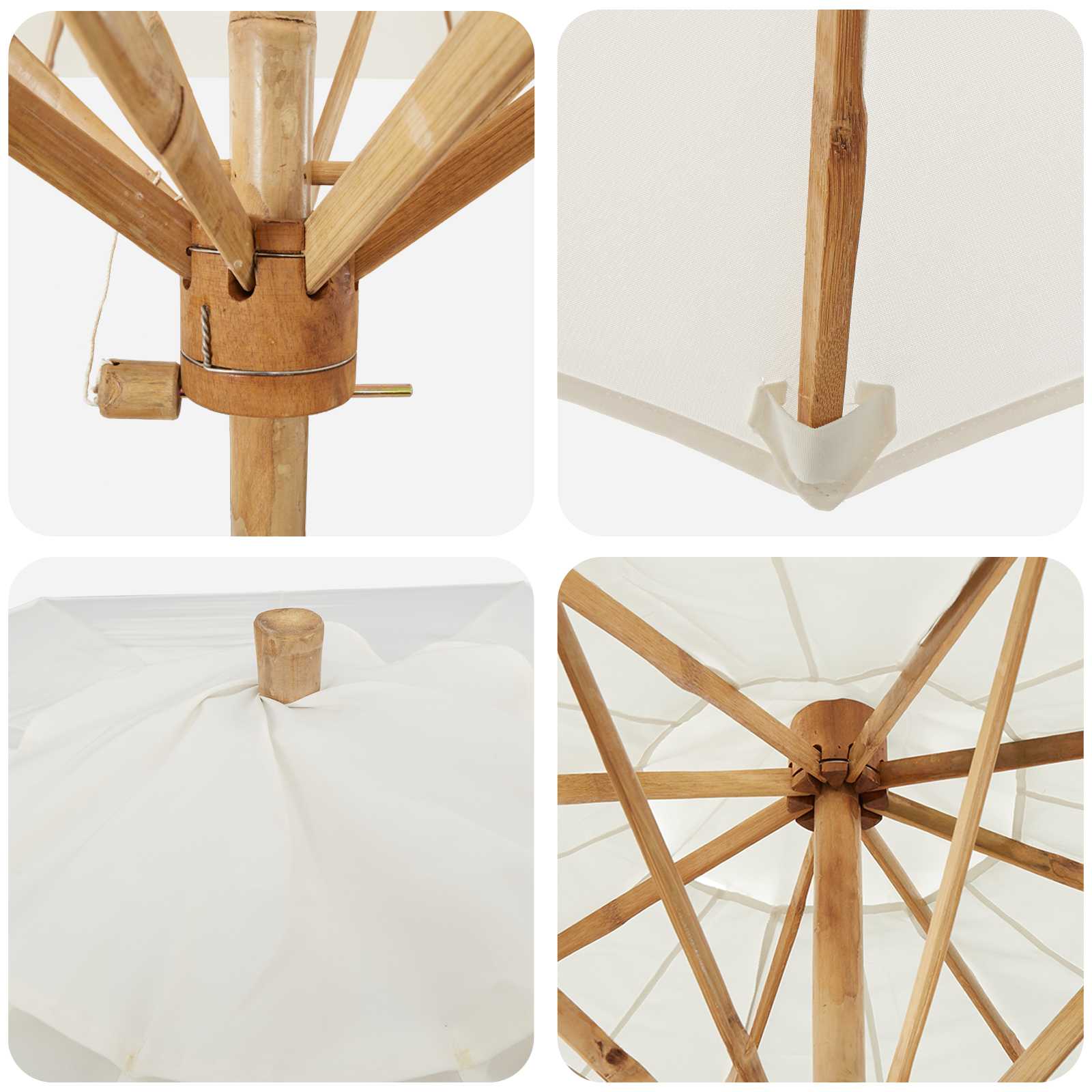 vidaXL Garden Parasol Ø 217 x 230 cm Bamboo Round Cream White 6