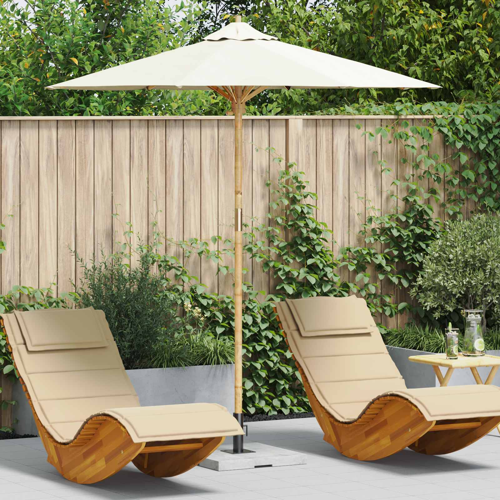 vidaXL Garden Parasol Ø 217 x 230 cm Bamboo Round Cream White 1