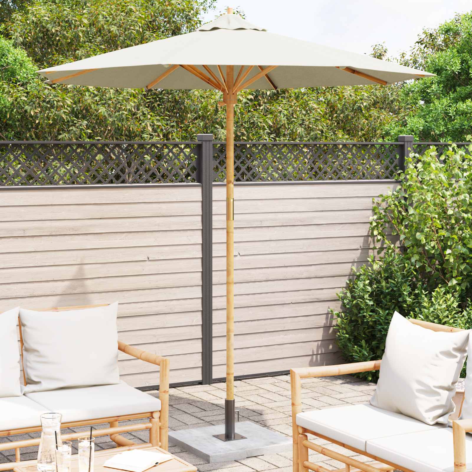 vidaXL Garden Parasol Ø 217 x 230 cm Bamboo Round Cream White 3