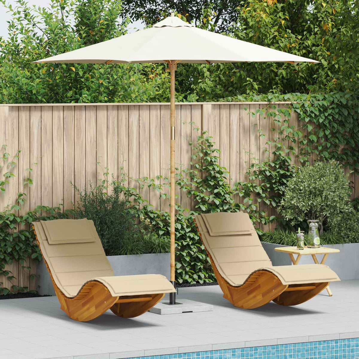 Garden Parasol Round Ø 150 x 210 cm Bamboo Cream white 270 cm 260 cm 270 cm