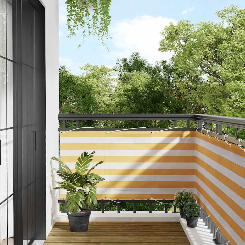 vidaXL Balcony Screen Yellow and White Stripe 75x1000 cm 1