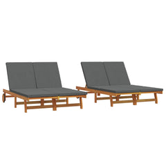 Sun Lounger 2 pcs Solid Acacia Wood Brown Dark Grey 2-Person sun lounger