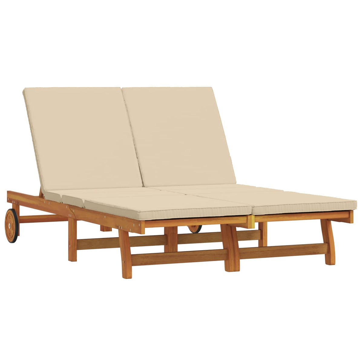 Sun Lounger 2 pcs Solid Acacia Wood Brown Beige 2-Person sun lounger