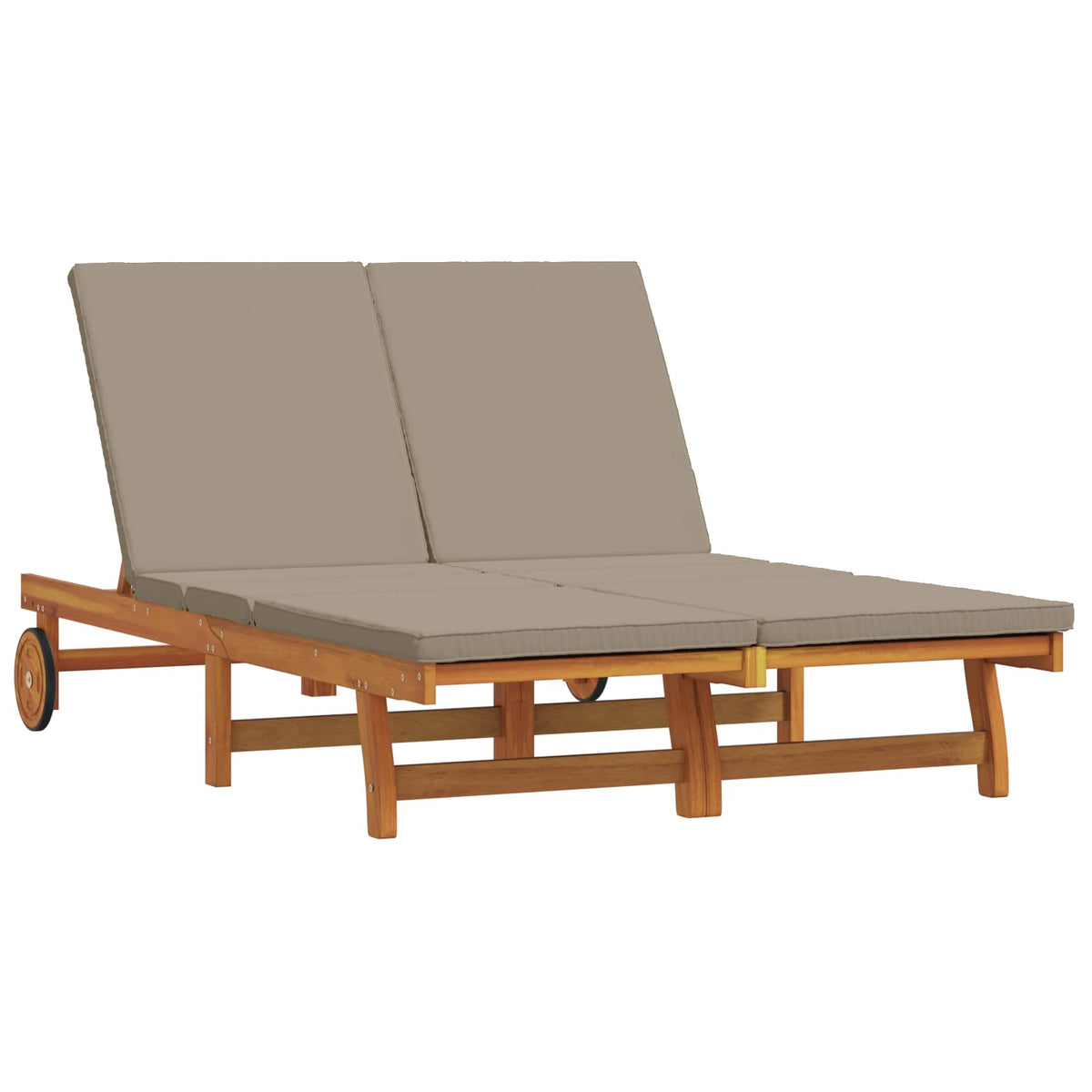 Sun Lounger 2 pcs Solid Acacia Wood Brown Taupe 2-Person sun lounger
