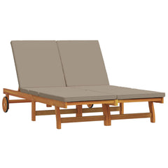 Sun Lounger 2 pcs Solid Acacia Wood Brown Taupe 2-Person sun lounger