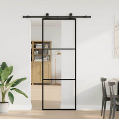 Sliding Door with Hardware Set 76x205 cm ESG Glass&Aluminium 76 cm 152.5 cm 2 horizontal bars