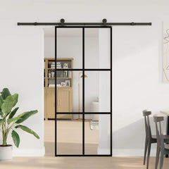 Sliding Door with Hardware Set 76x205 cm ESG Glass&Aluminium 90 cm 213.5 cm 3x2 grids