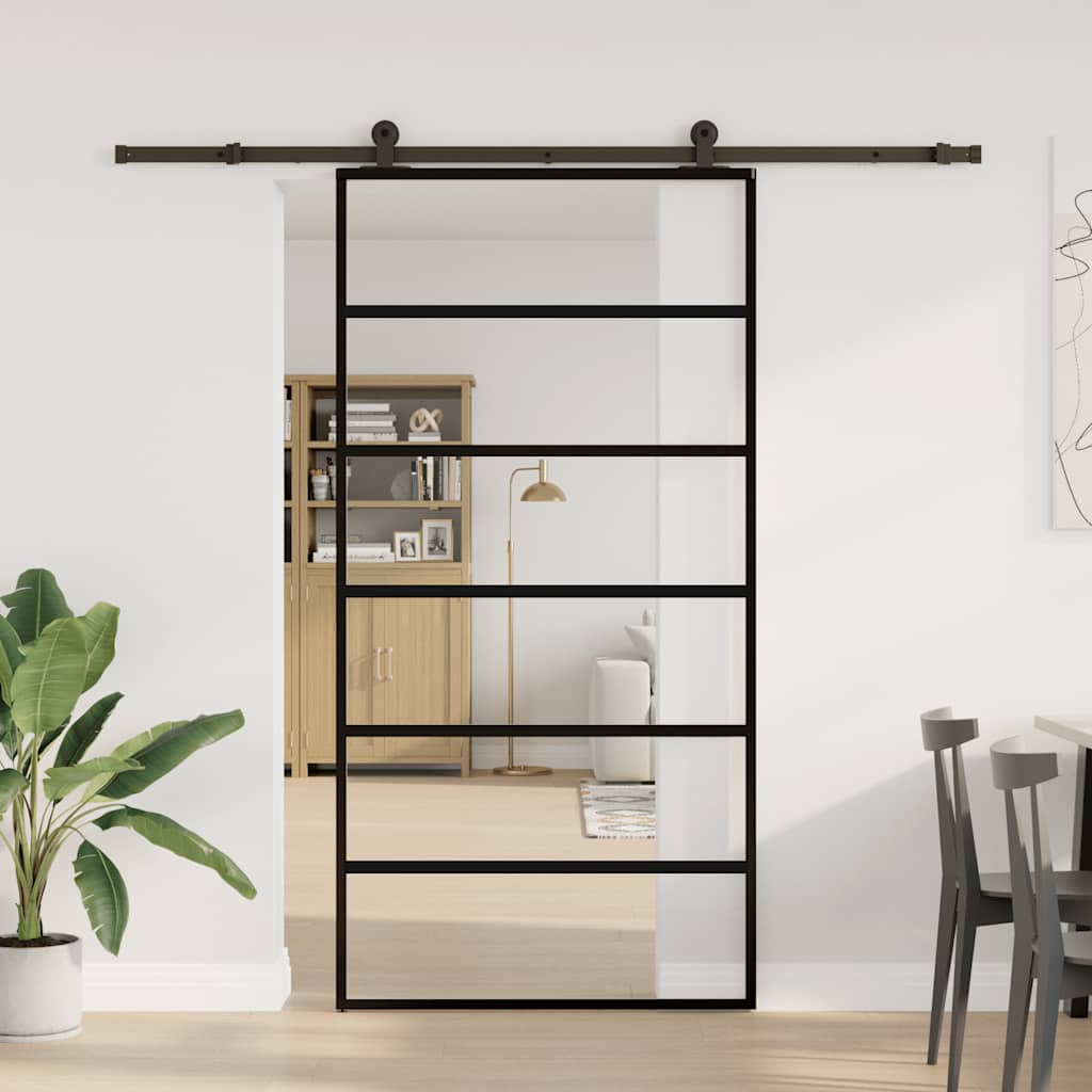 Sliding Door with Hardware Set 76x205 cm ESG Glass&Aluminium 102 cm 213.5 cm 5 horizontal bars