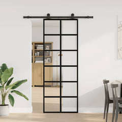 Sliding Door with Hardware Set 76x205 cm ESG Glass&Aluminium 76 cm 152.5 cm 6x2 grids