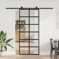 Sliding Door with Hardware Set 76x205 cm ESG Glass&Aluminium 90 cm 213.5 cm 6x2 grids