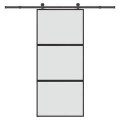 Sliding Door with Hardware Set 76x205 cm 2 Horizontal Bars 90 cm 213.5 cm Matt
