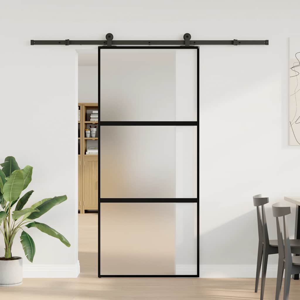 Sliding Door with Hardware Set 76x205 cm 2 Horizontal Bars 90 cm 213.5 cm Matt