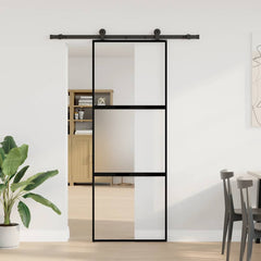 Sliding Door with Hardware Set 76x205 cm 2 Horizontal Bars 76 cm 152.5 cm Matt and transparent