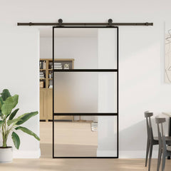 Sliding Door with Hardware Set 76x205 cm 2 Horizontal Bars 102.5 cm 213.5 cm Matt and transparent