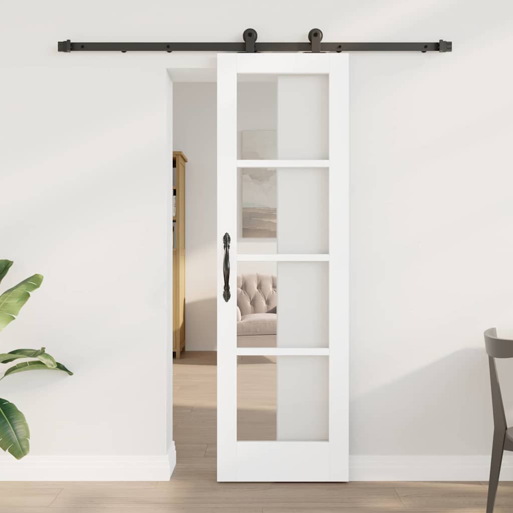 Sliding Door ORKDAL Solid Pine Wood and Glass 183 cm White and Black 61 cm 198.5 cm