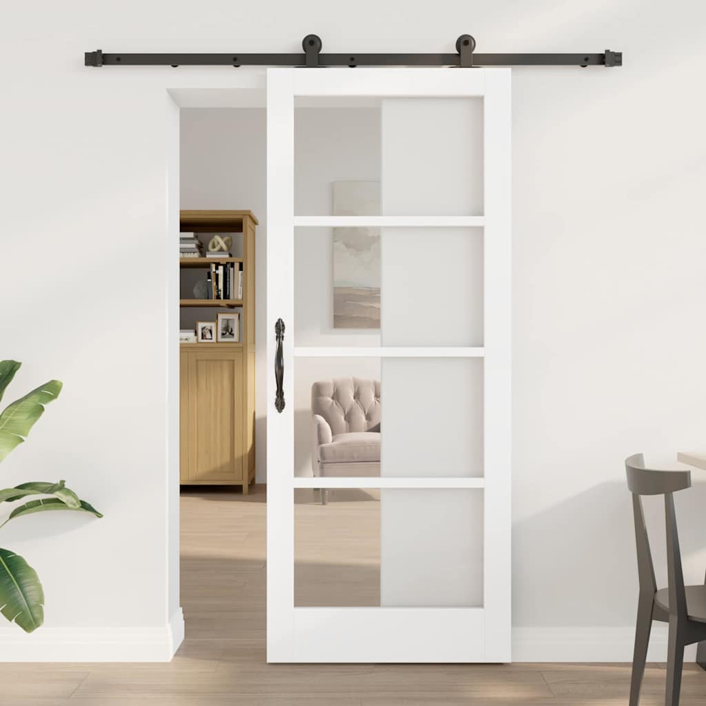 Sliding Door ORKDAL Solid Pine Wood and Glass 183 cm White and Black 83 cm 202 cm