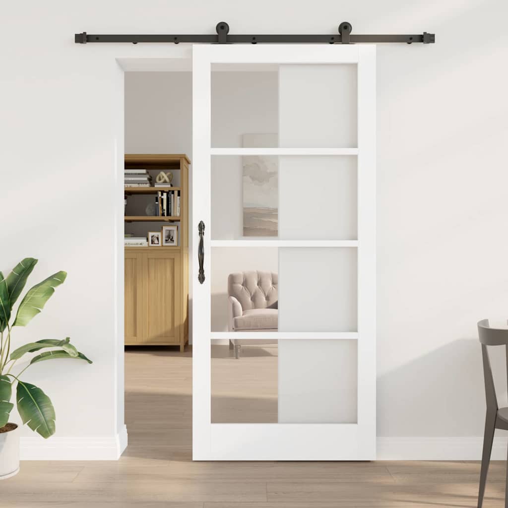 Sliding Door ORKDAL Solid Pine Wood and Glass 183 cm White and Black 93 cm 211 cm