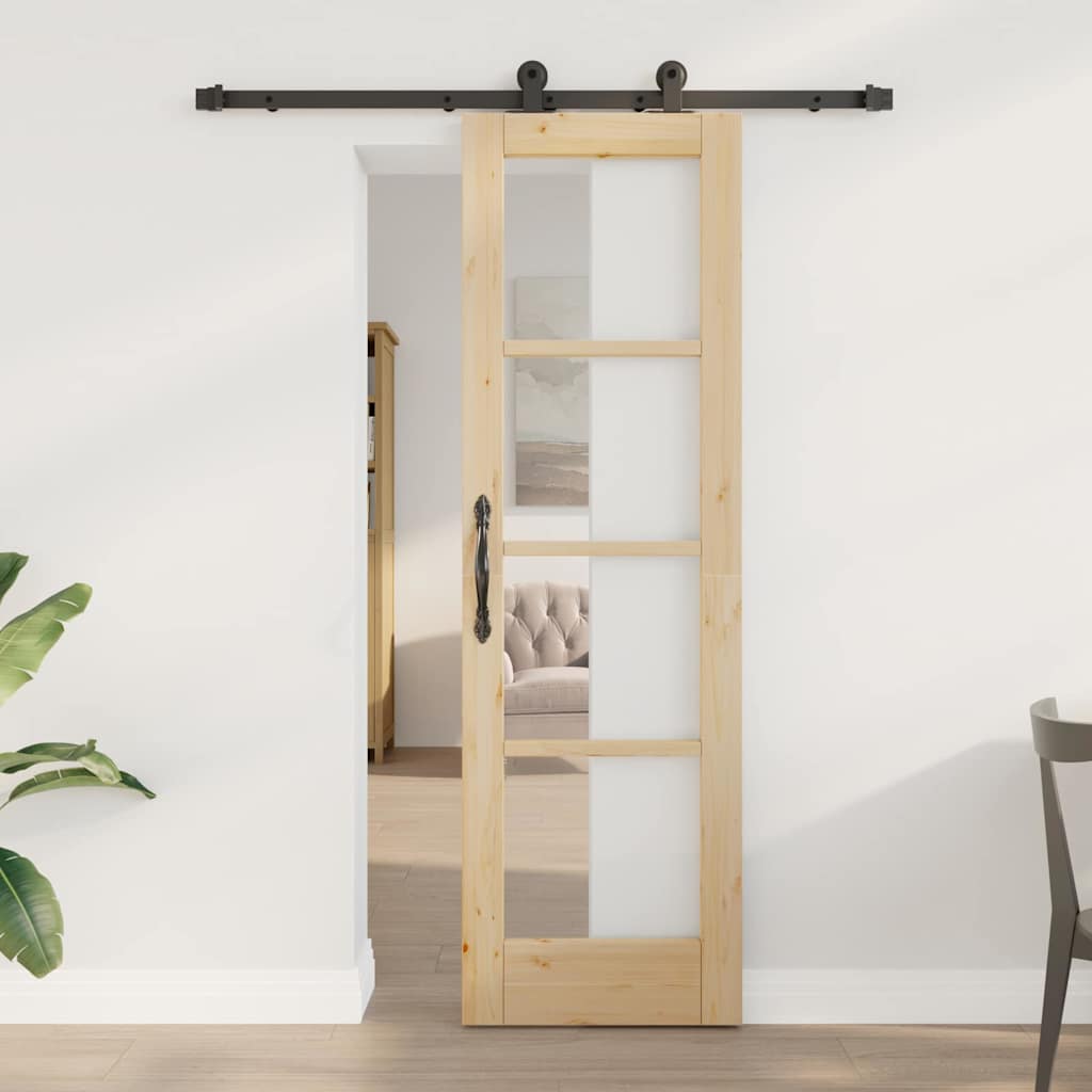 Sliding Door ORKDAL Solid Pine Wood and Glass Natural 61 cm 198.5 cm 152.5 cm
