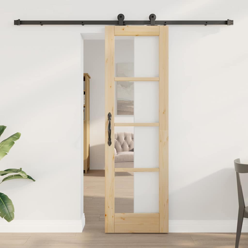 Sliding Door ORKDAL Solid Pine Wood and Glass Natural 61 cm 198.5 cm 213.5 cm