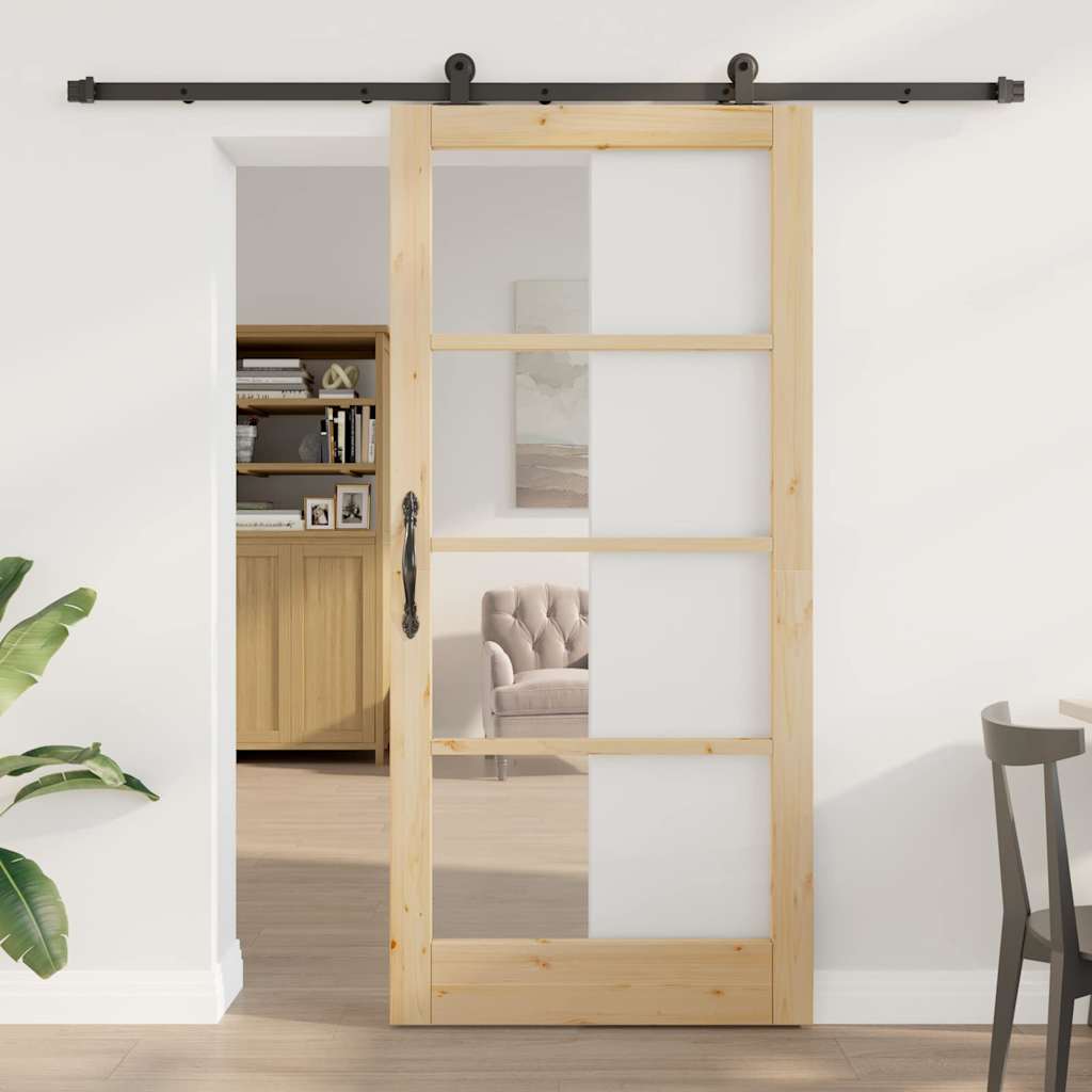 Sliding Door ORKDAL Solid Pine Wood and Glass Natural 93 cm 202 cm 213.5 cm