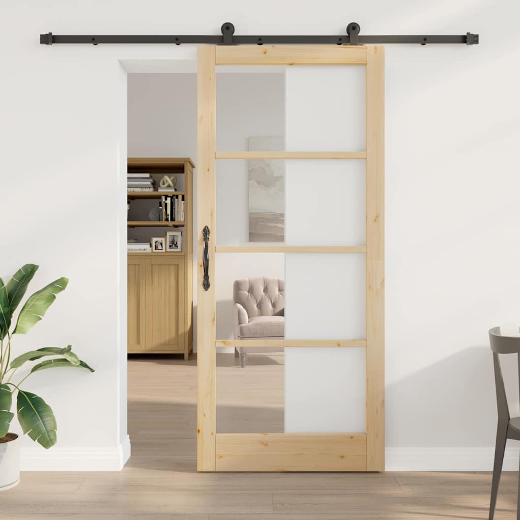 Sliding Door ORKDAL Solid Pine Wood and Glass Natural 93 cm 211 cm 213.5 cm