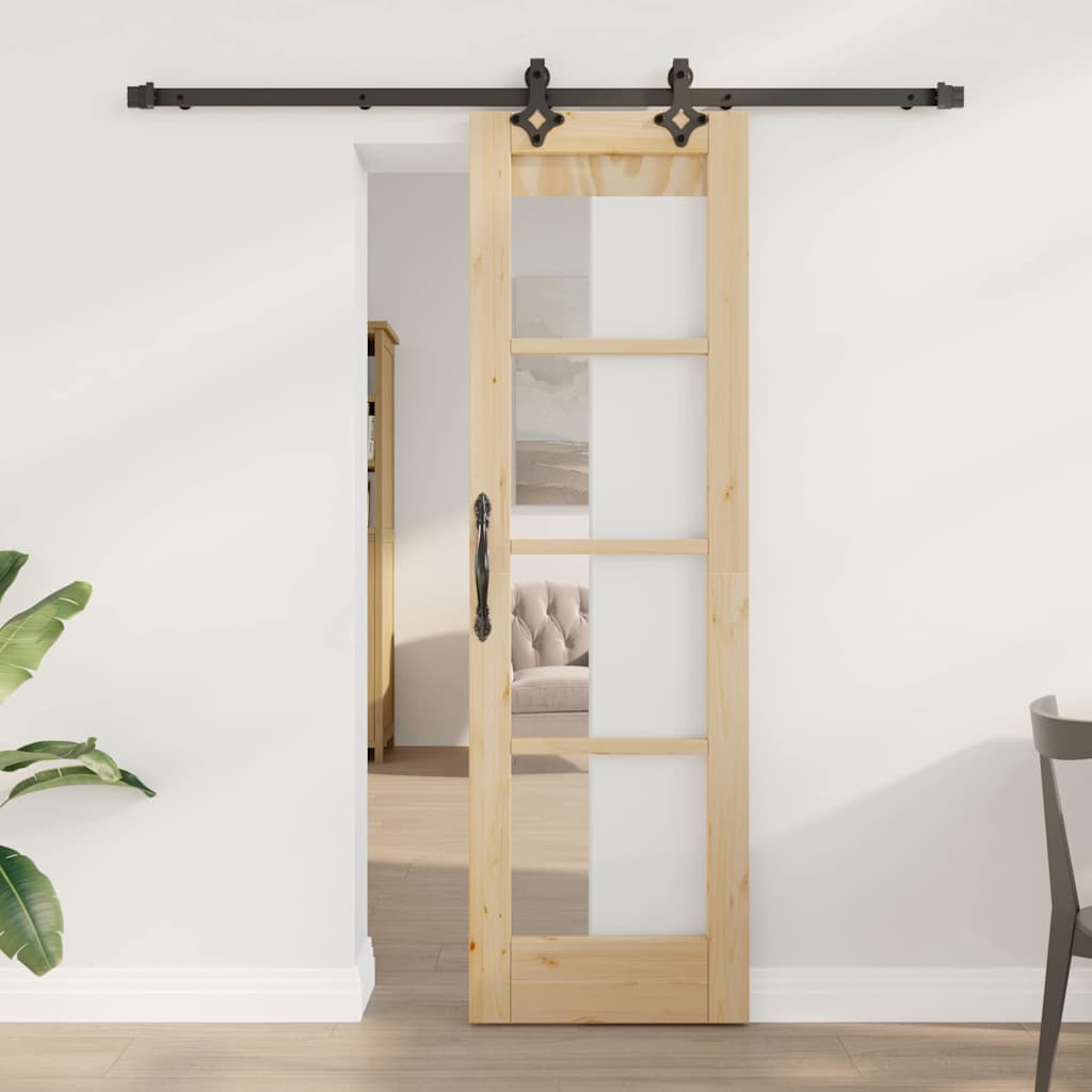 Sliding Door ORKDAL Solid Pine Wood and Glass 183 cm Natural and Black 61 cm 198.5 cm