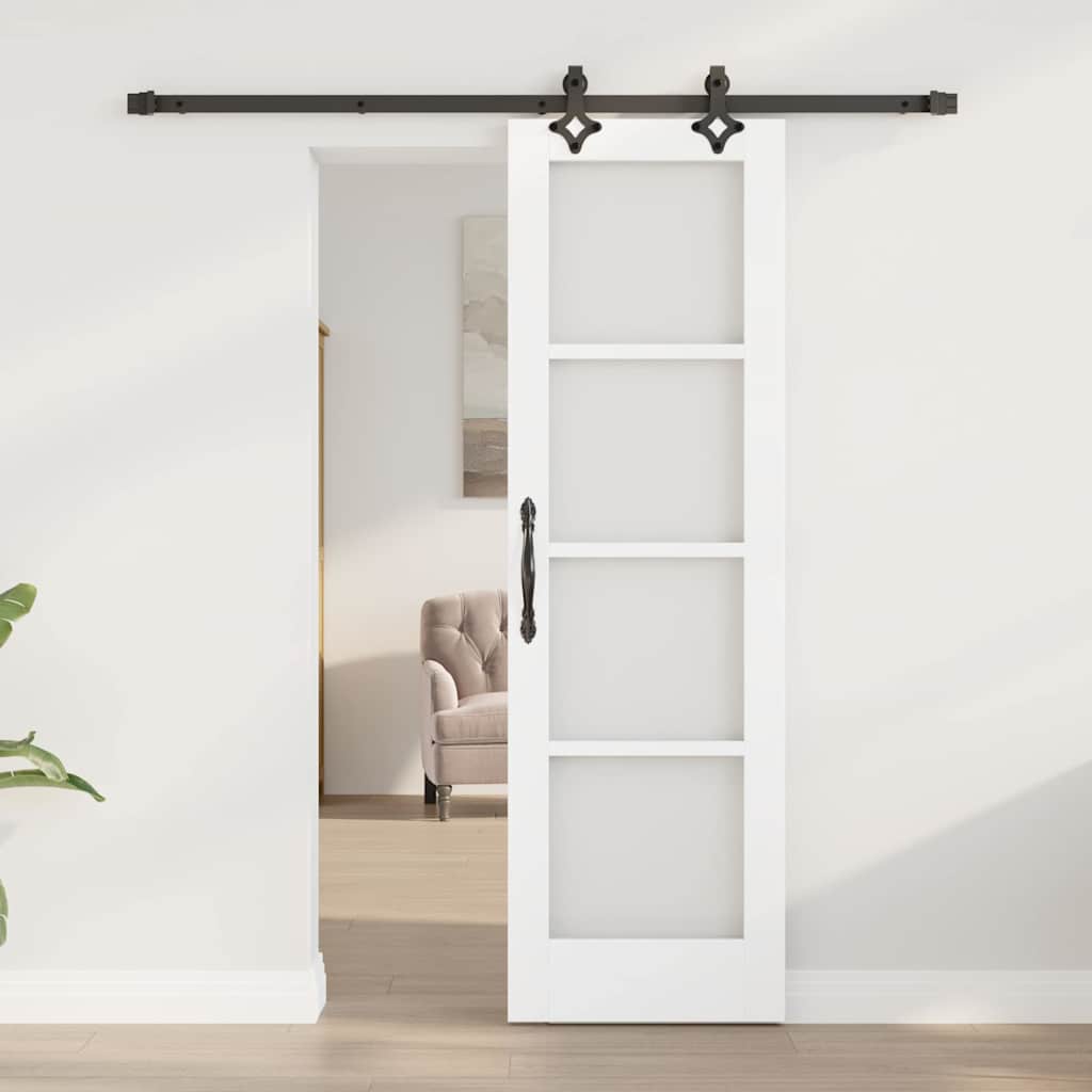 Sliding Door ORKDAL Solid Pine Wood and Glass 183 cm White and Black 61 cm 198.5 cm