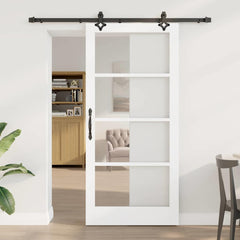 Sliding Door ORKDAL Solid Pine Wood and Glass 183 cm White and Black 93 cm 202 cm