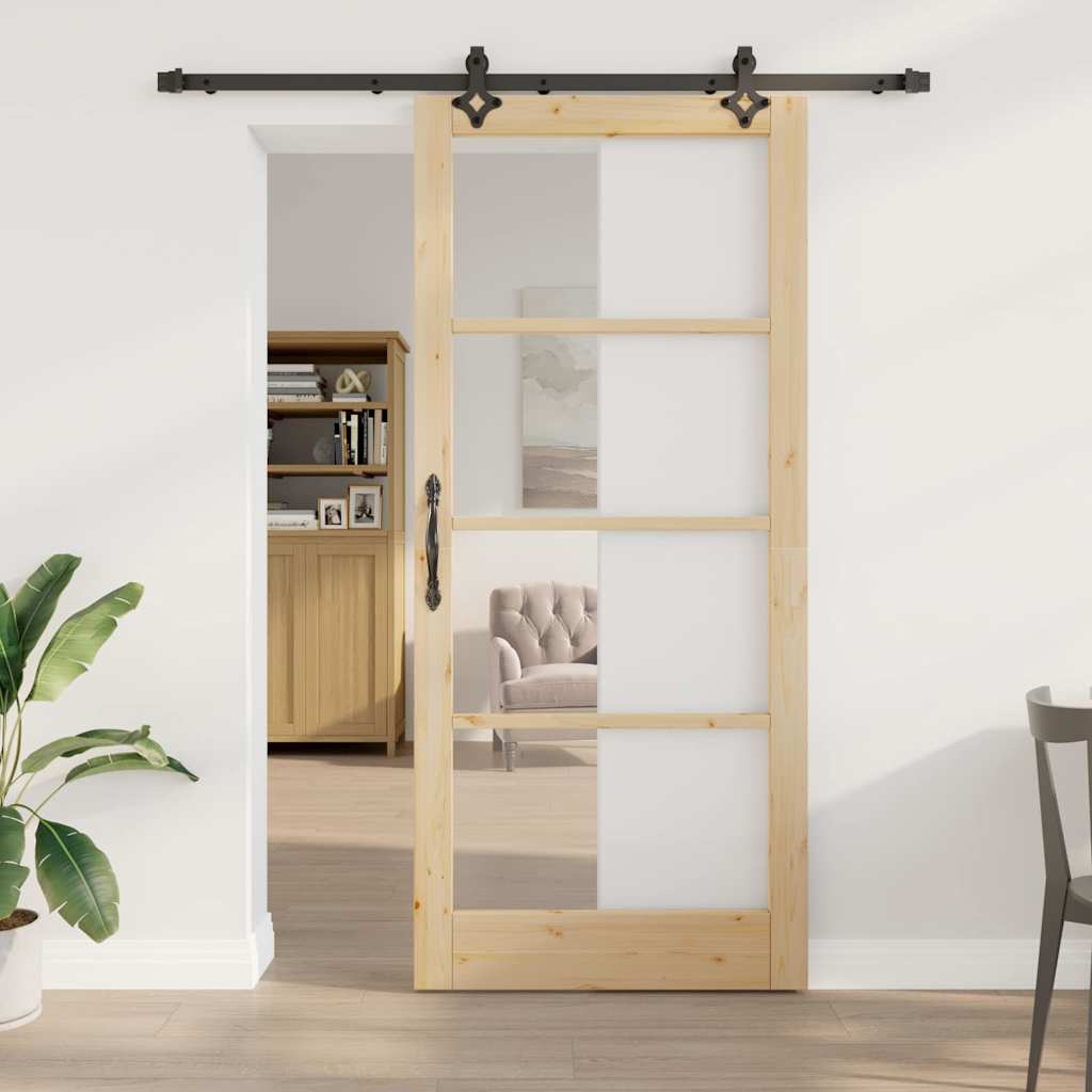 Sliding Door ORKDAL Solid Pine Wood and Glass 183 cm Natural and Black 93 cm 211 cm