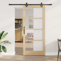 Sliding Door ORKDAL Solid Pine Wood and Glass 183 cm Natural and Black 93 cm 211 cm