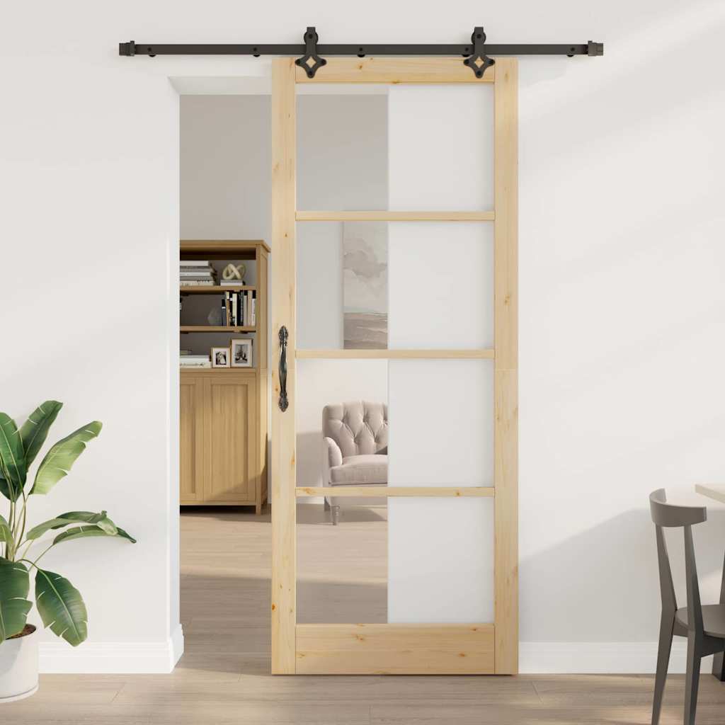 Sliding Door ORKDAL Solid Pine Wood and Glass 183 cm Natural and Black 93 cm 232 cm