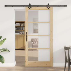 Sliding Door Solid Pine Wood and Glass Natural 93 cm 202 cm 213.5 cm