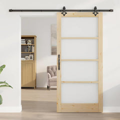 Sliding Door Solid Pine Wood and Glass Natural 93 cm 202 cm 213.5 cm