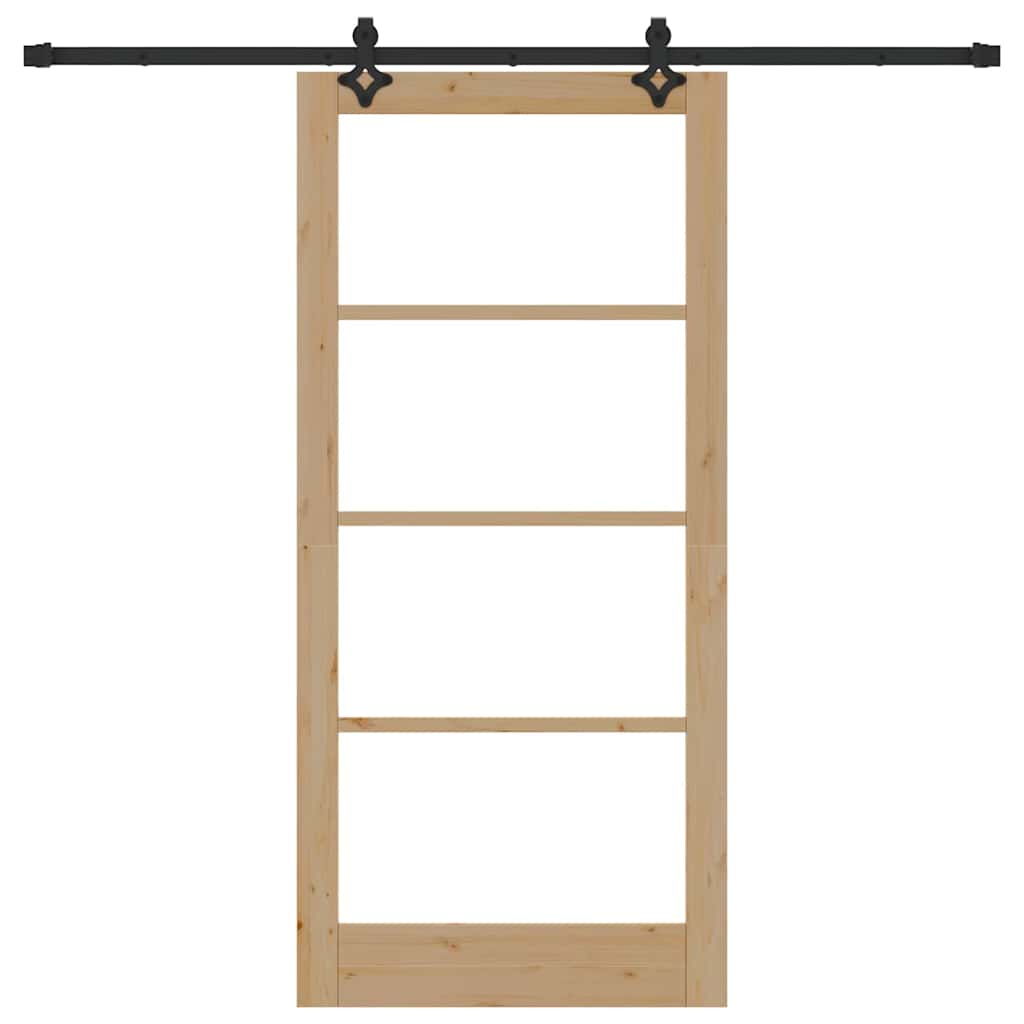 Sliding Door Solid Pine Wood and Glass Natural 93 cm 202 cm 213.5 cm